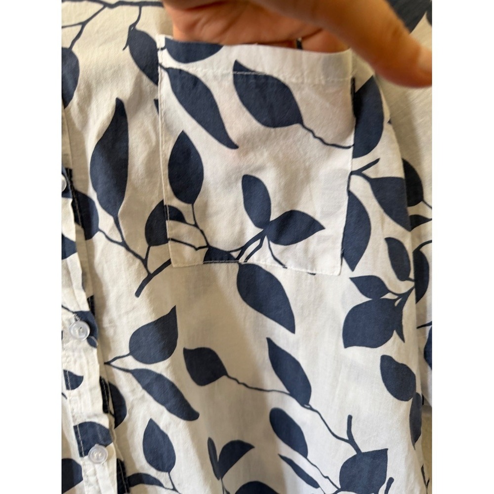 New Collection Womens Blue White Leaf Print Cotton Shirt Dress Tunic Italy 1X - Picture 8 of 16